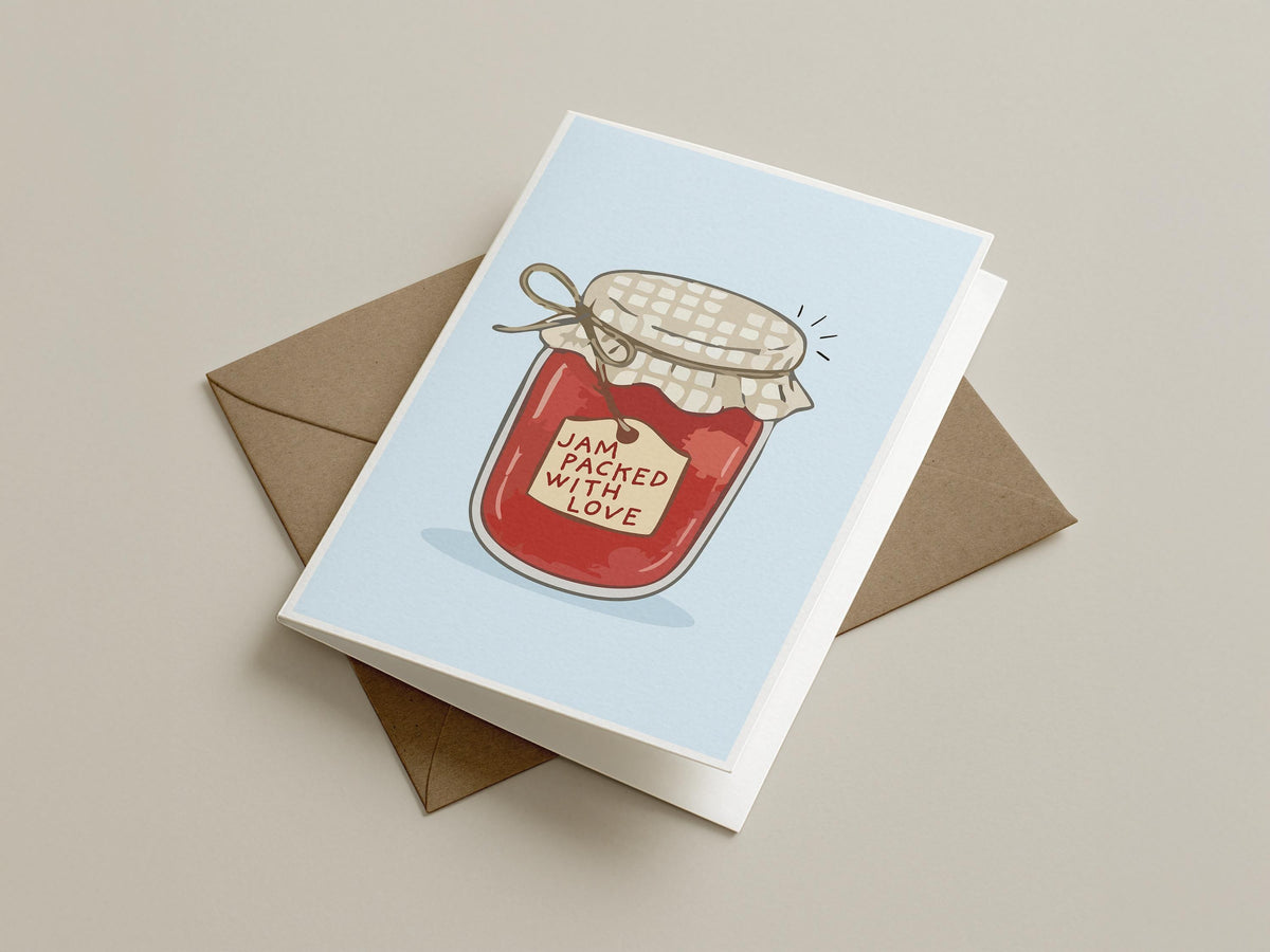 Jam Packed With Love Card – A6 Anniversary, Valentine's, Just Because (Recycled Kraft Envelope)